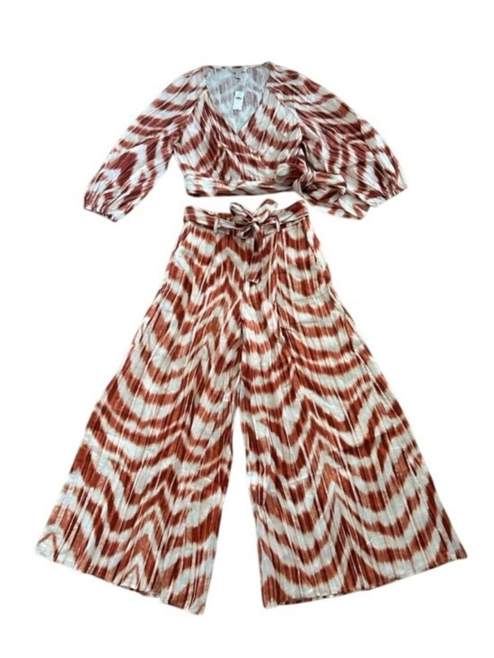 Banana Republic Linen Balloon Sleeve Wrap Top & Wide Leg Palazzo Pants Med NWT